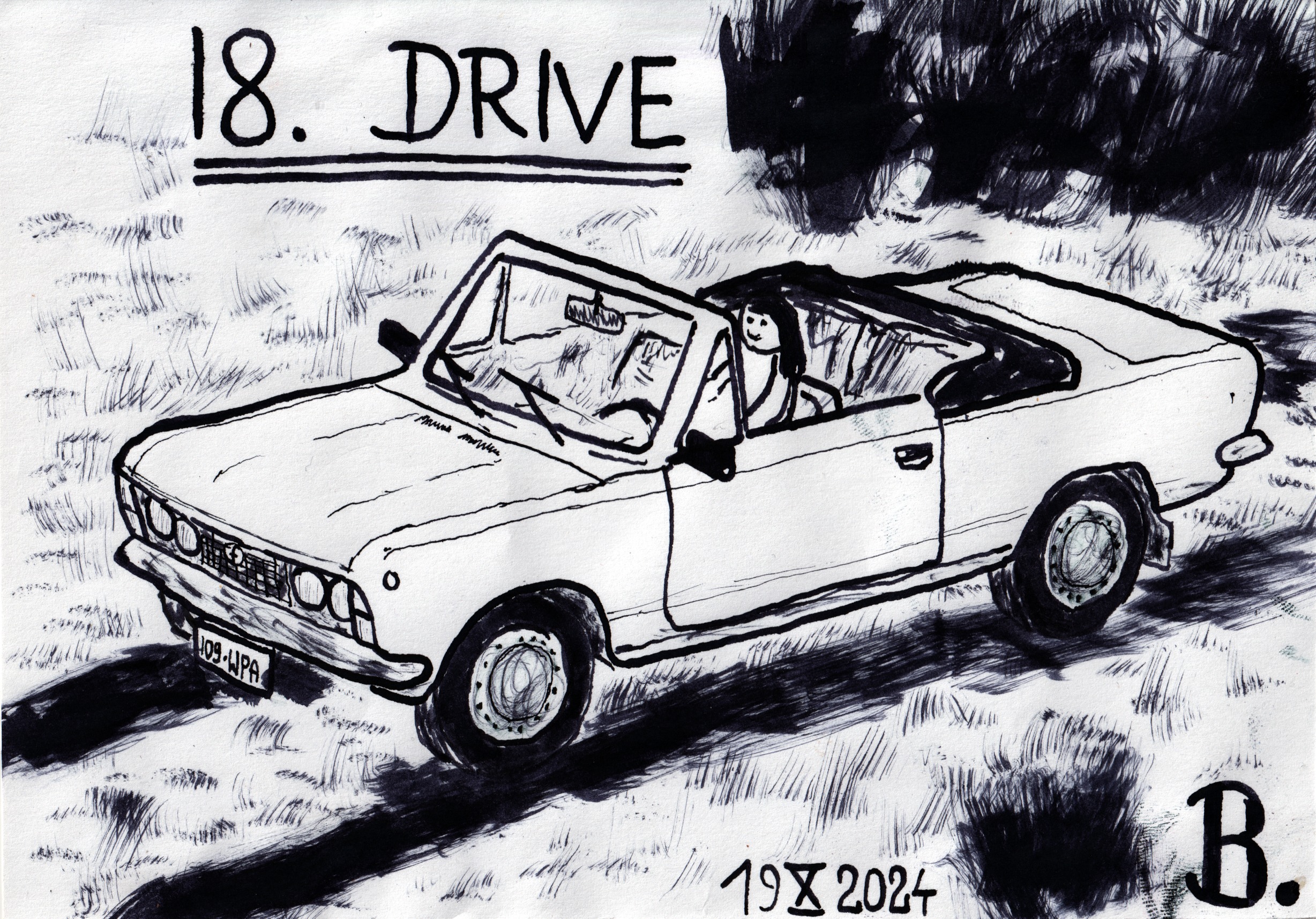 Inktober 2024 day 18: DRIVE